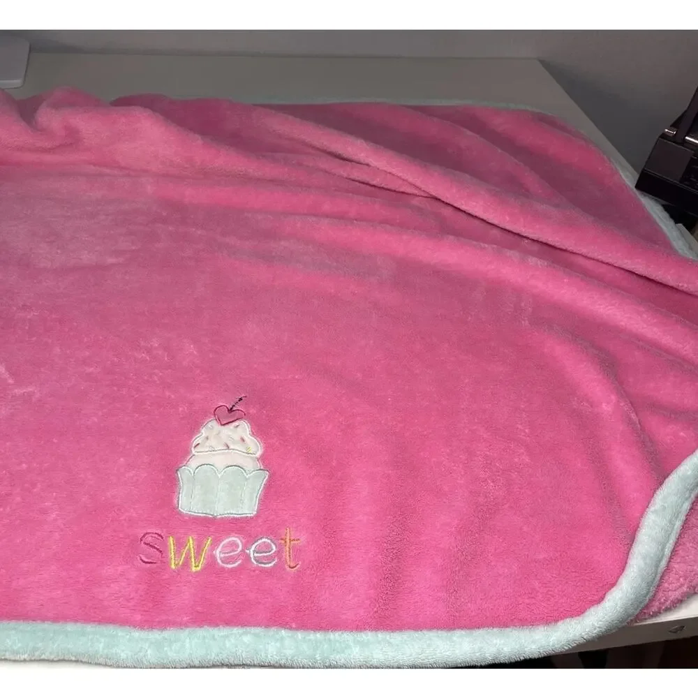 Carters Just One You Cupcake Baby Blanket Sweet Pink Teal Blue Plush Embroidered